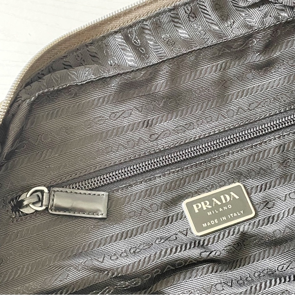 Prada RARE dark green brown nylon triangle logo Boston bag vintage - Picture 12 of 15